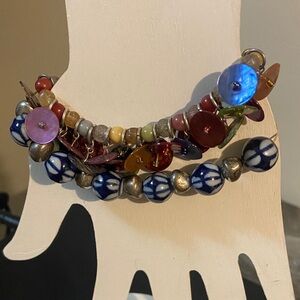 Multicolor Bead & Button Statement Bracelet AND Blue with white beads & Silver